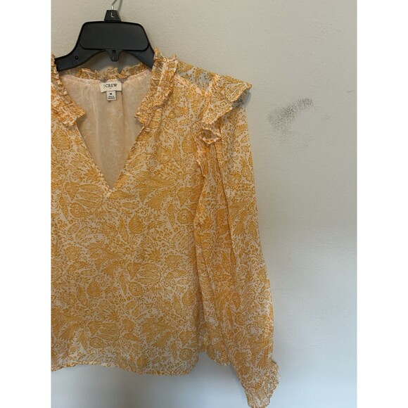 J.Crew Yellow Paisley Floral Lined Ruffle Sleeve V-Neck Blouse Size Medium - Picture 5 of 9
